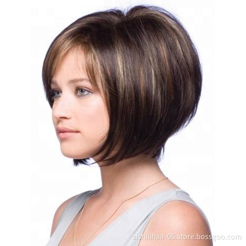 Hot selling Bob Short Straight Synthetic Wigs Hair Natural Brown Wig for Women